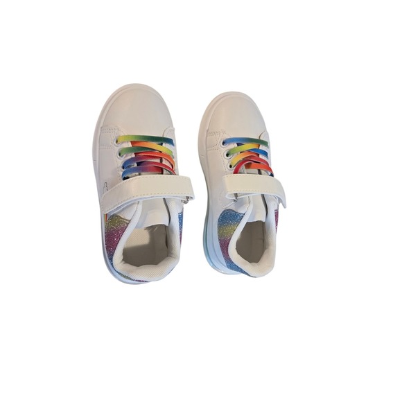 Girls Toddler Rainbow Glitter Sneakers EU 28 US 11 White Low Top Velcro Shoes - Picture 6 of 9